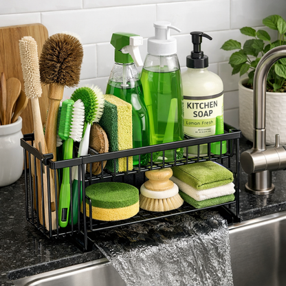 Aflrycosh® Kitchen Sink Organizer with Drainage Outlet and Brush Holder