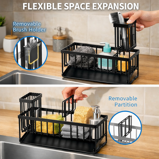 Aflrycosh® Kitchen Sink Organizer with Drainage Outlet and Brush Holder