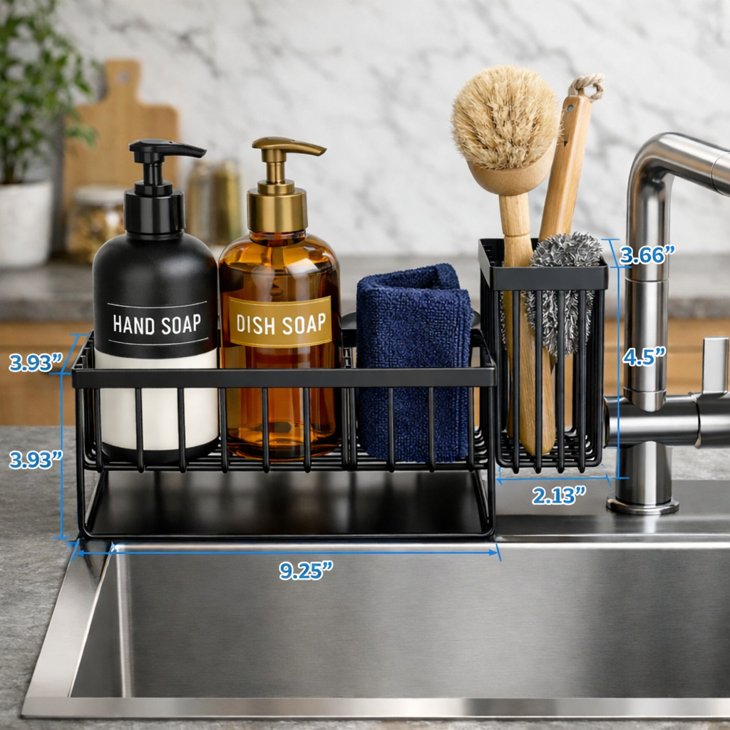 Aflrycosh® Kitchen Sink Organizer with Drainage Outlet and Brush Holder