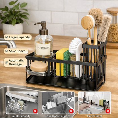 Aflrycosh® Kitchen Sink Organizer with Drainage Outlet and Brush Holder