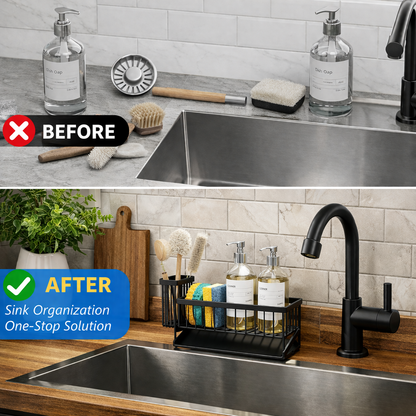 Aflrycosh® Kitchen Sink Organizer with Drainage Outlet and Brush Holder