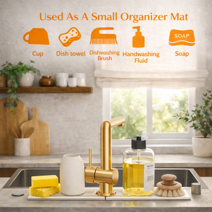 Aflrycosh® Faucet Mat for Kitchen Sink, Diatomite Stone Sink Mat, Water-Absorbing Splash Catcher for Faucet Base, Countertop Organizer