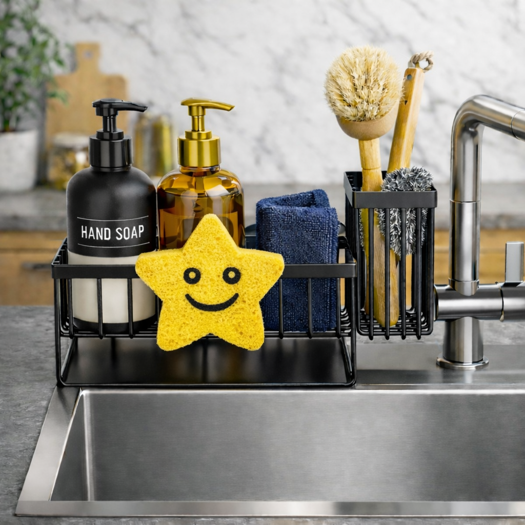 Aflrycosh® Kitchen Sink Organizer with Drainage Outlet and Brush Holder