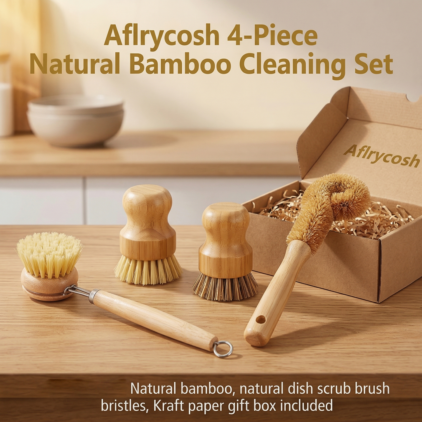 Aflrycosh® 4-Piece Bamboo Cleaning Brush Set